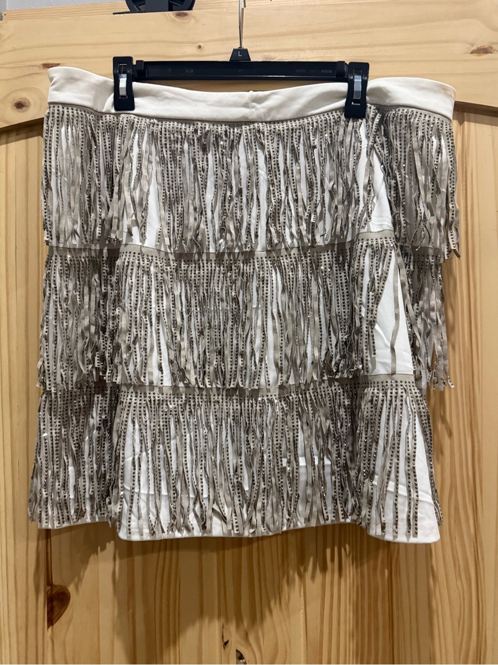 Women's Fringed Tiered White Skirt, Size 3XL‎